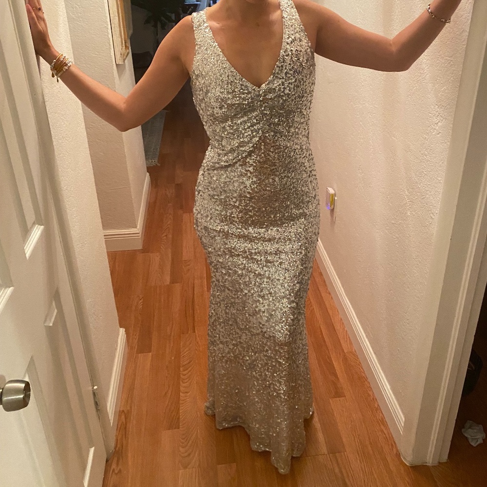 Badgley Mischka Silver Gown Size 4